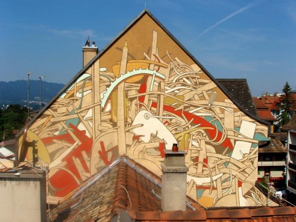 Abstrakt Hausfassade Graffiti Auftrag